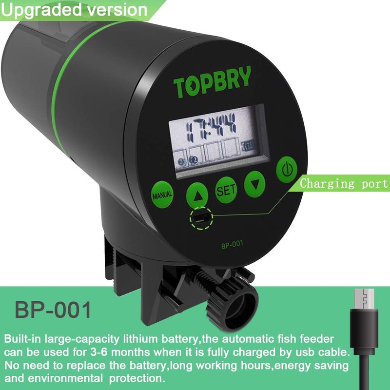 TOPBRY Automatic Fish Feeders - Digital Auto Aquarium Feeder with USB Rechargeable Timer and Fish Food Dispenser - Image 4